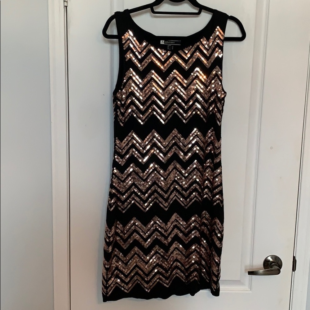 Black and rose gold sequin formal dress